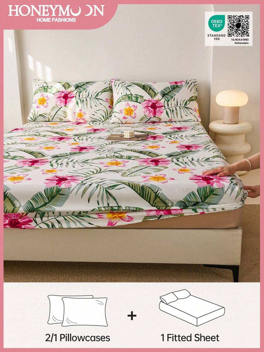 2/3 pièces Drap-housse imprimé floral, protège-matelas, housse de matelas pour lit, pour tous les formats de lit - simple, double, grand, queen. Poche profonde de 14 pouces/35 cm, lavable en machine, certifié Oeko-Tex - Multicolore - Voir 1
