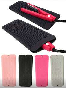 1个悬挂式硅胶耐热垫，直发器收纳袋组合化妆品收纳袋迷你包直发器旅行包，适用于扁夹、卷发棒、电卷发棒、沙龙工具箱旅行小型化妆包配件化妆刷收纳袋化妆容器化妆包旅行必备 - 彩色 - 查看 1