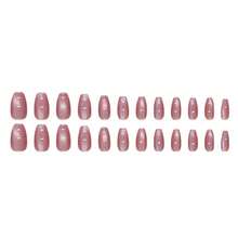 Coffin Press On Nails Pink Fake Nails Tips Full Cover Almond False Medium Cat Eyes Nails For Women 24PCS{Inchcolor_nameinch:InchNails-11inch} - 釘子-11 - 查看 5