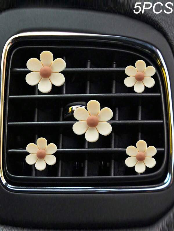 5pcs Lovely Daisy Flower Shaped Car Air Vent Clip Air Freshener For Car Interior Decoration, Automotive Accessories