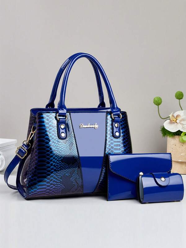 3 Stücke Damen PU Leder Handtaschen Set, elegante Mode Tragetasche mit Münzbeutel und Kartenetui, multifunktionale Schultertasche mit großer Kapazität, stilvolles und einzigartiges Design, in mehreren Farben erhältlich