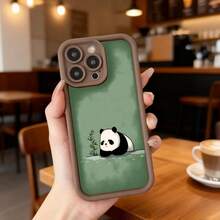 Cubierta de telefono con borde negro y parte trasera verde con estampado de panda acostado en agua para uso diario en cafeterias y espacios urbanos Aplicable a los teléfonos de la serie Apple y Galaxy - Café integral - Ver 2