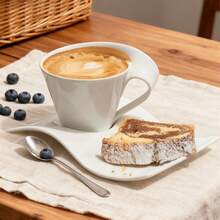 1 Set Asymmetrical Wavy Ceramic Cup & Saucer, Ceramic Tableware, Beautiful Coffee Cup, Unique Personalized Free Style Coffee Cup & Saucer Set, American Afternoon Tea Dessert Cup & Saucer Set, Minimalist High-Quality Practical Gift, Suitable For Restaurant, Living Room, Gift-Giving, Cafe - White - View 4