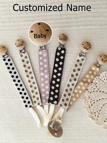 Polka Dot Pacifier Clip, Beechwood Clip Can Be Customized With Name, Pacifier Holder Chain - Multicolor - View 1