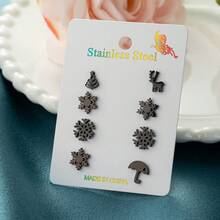 4 Pairs/Card Of Brand-New European And American Christmas-Themed Earrings, Cute Asymmetrical Snowflake And Reindeer Earring Set, Stainless Steel Earrings, Perfect For Daily Wear As A Gift For Family And Friends - A-zH032 - View 2