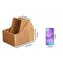 1 قطعة/3 قطع صندوق تخزين مكتبي، صينية للمكياج والمفاتيح والوجبات الخفيفة، سلة تخزين من الخوص للمنزل وغرفة المعيشة، سلة تخزين مُنسوجة، مناسبة لغرفة النوم وغرفة المعيشة والمكتب، منظم مكتبي يدوي الصنع - كاكي - مشاهدة 4