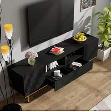 Moderner TV-Schrank, TV-Möbel Mit Golden Füßen And Golden Rand Description - Black - View 4