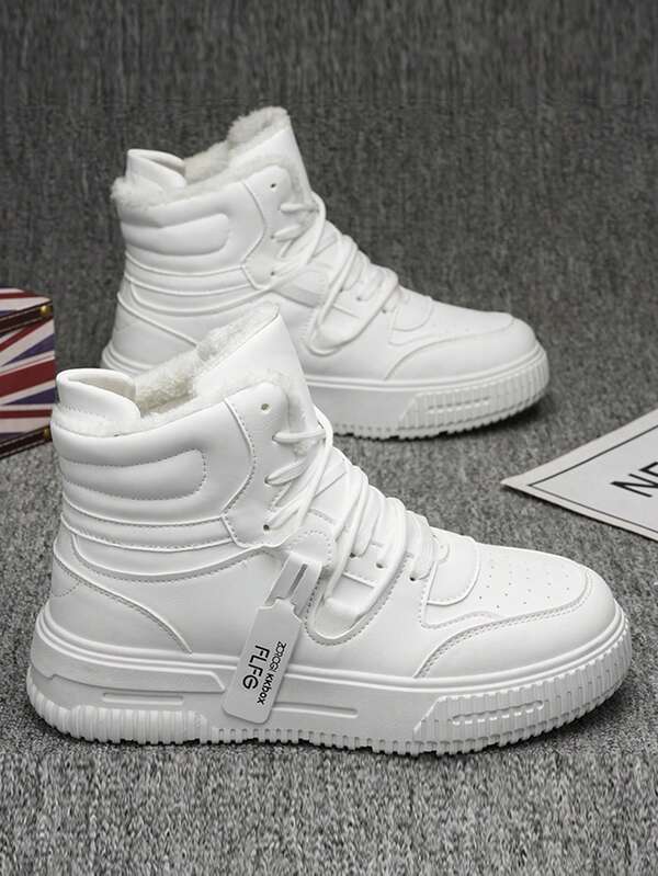 2025 Nya Tjocka Sulor Höga Vita Sneakers För Pojkar, Fashionabla Unisex Casual Snörskor Rund Tå Klassiska Skor, Andningsbara, Luktfria, Halkfria, Slitstarka Skor För Grundskoleelever, Basketskor