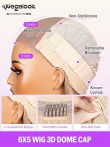 MEGALOOK 6X5 奶茶棕波浪假髮 預剪蕾絲易穿戴 淺棕色蕾絲封口 真人髮假髮 女款 無需膠水 全天舒適 自然髮際線 隱形假髮 日常佩戴 - S20L - 查看 9