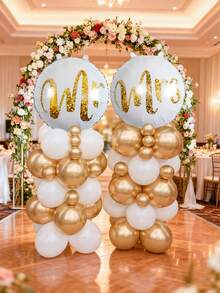 57pcs Gold Engagement Party Decorations - White And Gold Decor, Wedding Column Balloons, Mr & Mrs Balloons, Latex Balloons, Gold Engagement Rings - Gold Theme Engagement Decorations, Bridal Shower Bachelorette Party Decorations - Multicolor - View 5