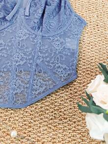 EZNV 1 pieza Corset con parte superior de encaje y espina de pescado, cinturilla de corsé - Neblina azul - Ver 11