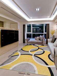 1 Stück moderner grafischer gelber Teppich, minimalistischer Stil dekorativer Teppich für Schlafzimmer, Arbeitszimmer, Wohnzimmer, Heimdekoration, bedruckter Teppich, Fenstersitzteppich