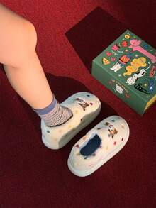 XIXITIAO 1 đôi dép đi trong nhà mềm mại và dễ thương họa tiết chấm bi hình chó, dày dặn và ấm áp, kiểu dáng thời trang, thích hợp mang trong nhà. - Trắng xanh - Xem 2