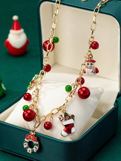 Weihnachtliche Perlenkette, exquisite Schneeflocken- und Schneemannkette, Kranzanhängerkette, ein tolles Geschenk für Freunde, eine perfekte Wahl zum Wichteln und ein tolles Accessoire, das zu festlichen Outfits passt.