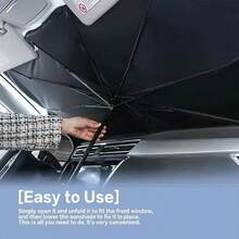 Cubierta solar del parabrisas del automóvil de 1 pieza, protector solar reflectante plegable para la ventana delantera del automóvil protege el vehículo de los rayos UV y el calor, mantiene el vehículo fresco, adecuado para la mayoría de los vehículos - Negro - Ver 8
