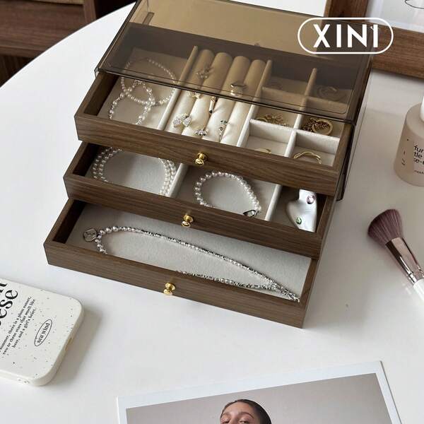 1 Stück große Kapazität Schmuckaufbewahrungsbox, 3-lagiger Organizer, hochwertige Kunstholz-Optik, Ohrring Halskette Zubehör Aufbewahrungsbox, Luxus Schmuckablage, Multifunktions Dekoschale für Zuhause, elegantes Design, langanhaltend und vielseitig, kann Schlüssel, Ringe, Ohrringe, Armbänder, Uhren und Accessoires aufbewahren