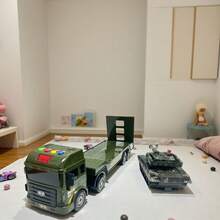 玩具、儿童玩具、玩具车、拖车、装甲车、汽车、运输车模型、运输车、坦克、惯性动力推拉式玩具车，带灯光和音乐、儿童装甲车、节日礼物、生日礼物、儿童游戏、圣诞节、万圣节、节日玩具、男孩礼物 - 彩色 - 查看 6