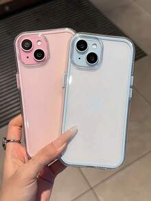 高端质感的智能时尚手机壳，三合一加厚硬质材质，炫彩纯色边框，个性创意粉色、白色、黑色、蓝色、绿色，极简简约防摔全覆盖透明感炫彩手机壳兼容防水防震防摔防刮 - 藍色 - 查看 9