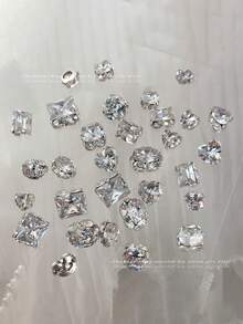 10颗白色锆石水钻美甲装饰，手工闪亮美甲水钻，高端美甲饰品配件，美甲宝石 - 白色 - 查看 4