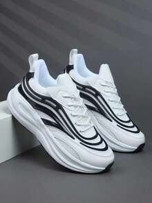 Men's Breathable Lace-Up Running Shoes, Lightweight. Shock-Absorbing Sports Shoes Suitable For Hiking, Outdoor Activities And Casual Wear, Multi-Functional Sports Shoes, Dynamic Design, Shock-Absorbing Shoes - White - View 1