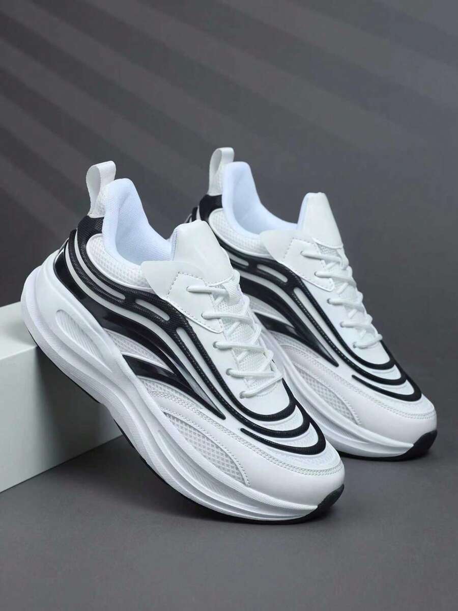 Men's Breathable Lace-Up Running Shoes, Lightweight. Shock-Absorbing Sports Shoes Suitable For Hiking, Outdoor Activities And Casual Wear, Multi-Functional Sports Shoes, Dynamic Design, Shock-Absorbing Shoes - White - View 1