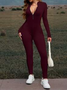 Bộ jumpsuit nữ Mystra kiểu dáng thường ngày, phối màu tương phản, có khóa kéo, màu sắc thanh lịch, thích hợp cho mùa xuân. - Màu Đỏ Sâu - Xem 2