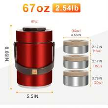 Thermo For Hot Food & Soup 67 Oz, 3-Layer Sealed Stackable Insulated Food Container With Lunch Bag, Ideal For Daily Office Meals, School Lunches And Outdoor Dining - Red - View 3