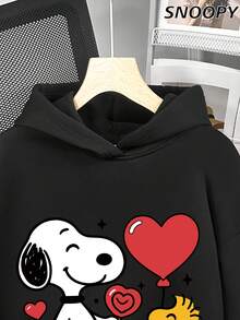 SNOOPY 爱心棒棒糖气球印花休闲连帽家居服上衣，秋冬款 - 黑色 - 查看 3