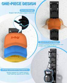 2 Pack Hat Organizer For Baseball Caps, Hat Rack For Wall With Strong Adhesive, Wall Mounted Hat Hooks Hold Up To 18 Hats For Closet Door And Bedroom (16x2.3 Inch) - 黑色 - 查看 2