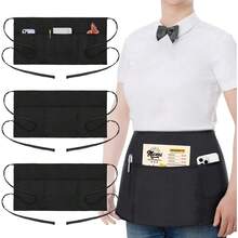 2 Pack Waitress Half Aprons With 3 Pockets, 12 Inch Black Waist Aprons For Servers, Water & Oil Resistant Aprons For Women Food Service Aprons - 3 Pack - 查看 8