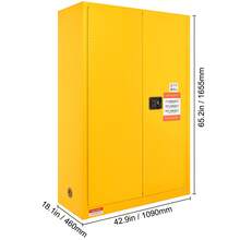 Gabinete para líquidos inflamables, 45 galones, gabinete de almacenamiento de líquidos inflamables de acero laminado en frío, 42,9 x 18,1 x 65,2 pulgadas, a prueba de explosiones con 2 estantes ajustables, 2 puertas manuales para uso industrial, amarillo - 45 galones - Ver 10