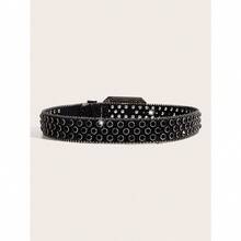 1pc Men's Heavy Duty Crystal Eye Studded Belt, Suitable For Daily Party Occasions Summer, School Fall, Autumn, Halloween Autumn-Winter Accessories,Suitable For Teens, Youth,Men,Casual, Outdoor, Athletic, Vacation, Graduation Gifts, Birthday, Daily Wear - 黑色 - 查看 7