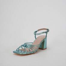 Women's Strappy Sandals Women 2.5-Inch Block Heel Tie Strap Square Toe Casual Comfortable Summer Shoes - TURQ - 查看 11