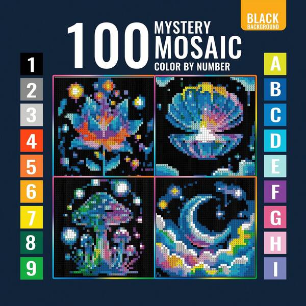 100 páginas para colorear numeradas: Mosaico misterioso, libro de actividades para colorear para adultos, portada de papel perlado, papel talla grande grueso actualizado de 120 g/m², 24 páginas para colorear a doble cara, 7.9X7.9 pulgadas, mejora la concentración e inteligencia, adecuado como regalo de Navidad, Acción de Gracias, Año Nuevo, regreso a la escuela