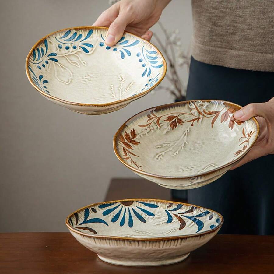 1pc Handmade Ceramic Dessert Plate, 8-Inch Ceramic Fruit Plate, Salad Plate, Serving Plate, Pasta Plate, Dessert Plate - Multicolor - View 1