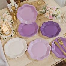 10 piezas/20 piezas/40 piezas/50 piezas, Plato de papel en forma de abanico con degradado de color púrpura lavanda, plato decorativo desechable/plato de postre de 7 pulgadas, adecuado para el Día de San Valentín, bodas, despedidas de soltera, suministros para fiestas de Navidad (Púrpura) - Morado - Ver 2