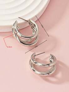 1 Pair Women's Stainless Steel Hoop Earrings, Elegant Layered Design - 銀色 - 查看 7