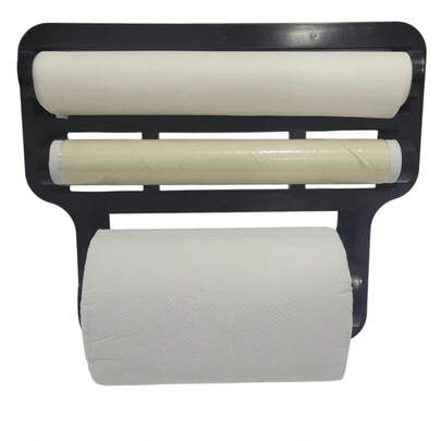 Suporte Triplo de Parede para Rolos Porta Papel Toalha Alumínio Filme Utensílios Plástico