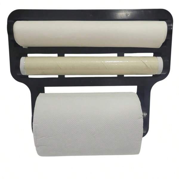 Suporte Triplo de Parede para Rolos Porta Papel Toalha Alumínio Filme Utensílios Plástico