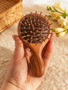 1pc Sandalwood Air Cushion Massage Hair Brush, Minimalist Natural Wood Color, Compact & Portable, Soft Air Cushion Design, Suitable For Women, Travel & Gift - Brown - View 4