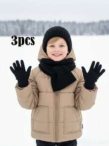 3pcs/Set Kids Knit Hat + Gloves + Scarf Set, Unisex Korean Style Warm Winter Accessory Set - 3 Pcs - View 5
