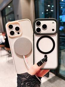 2pcs Magnetic Charging Phone Case, Pink & Black, Minimalist Matte Transparent Magnetic Charging Phone Case