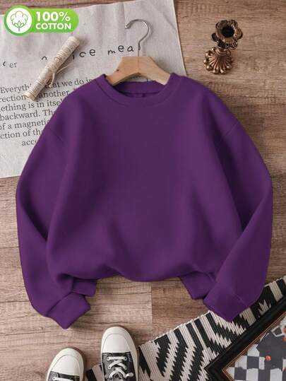 Dames oversized sweatshirt met ronde hals in effen kleur, 100% katoen, katoenen damestop, geschikt voor de herfstvakantie, buitensporten, thuis in de herfst en winter, casual dameskleding, top met lange mouwen voor de lente en herfst, model voor koppels, geschikt om te combineren met/naar kantoor/thuis/straat, alle seizoenen. Donkerpaarse top. (De resterende tekst lijkt een lijst te zijn met trefwoorden en zinnen gerelateerd aan dameskleding en mode, en is niet vertaald.)