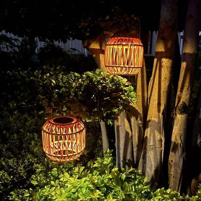 Handmade Rattan Solar Waterproof Lantern Atmosphere Retro Courtyard Balcony Garden Christmas Decoration Courtyard Light