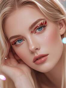 2 tờ nhãn dán kẻ mắt vàng đỏ 3D hình xăm trên mặt trang điểm cơ thể lễ hội âm nhạc trang phục tiệc trang trí mắt - Đỏ - Xem 3
