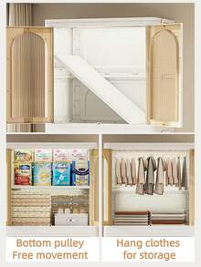 Folding Simple Wardrobe Closet, Folds Flat For Storage,DIY Collapsible Clothes Storage Cabinet ,Foldable Baby Wardrobe With Hanging Rod, Portable Kids Wardrobe With Lockable Wheels & Magnetic Doors, Sturdy Nursery Closet Storage Organizer For Boys & Girls' Bedroom, Easy To Install (White, Large)Apartment Saver - 彩色 - 查看 5