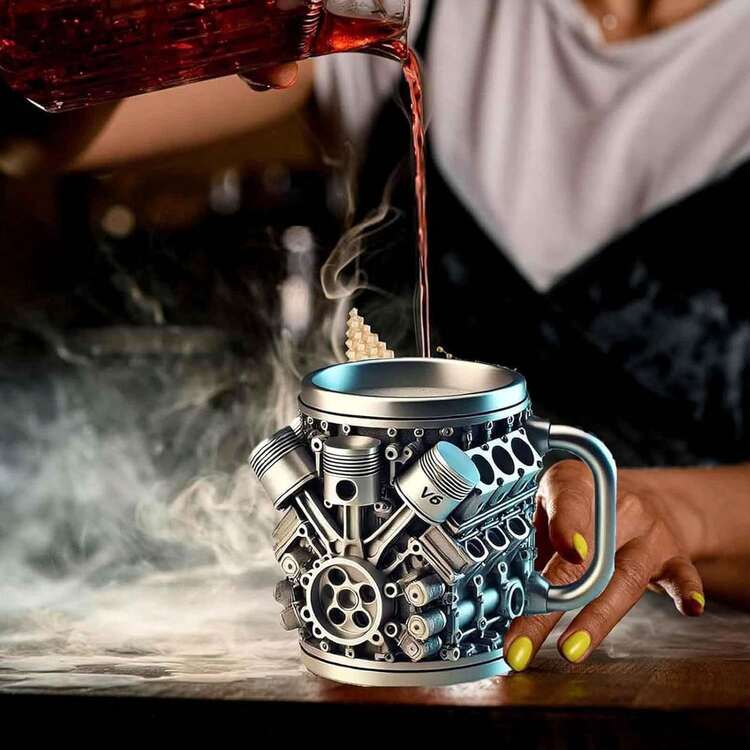 V6/V8 Engine Stainless Steel Cup - 16.91 Ounces - Durable 3D Reverse Personalized Mug - Perfect For Car Enthusiasts, Mugs, Mechanics, Baristas, Tea Lovers As Gifts. It's Suitable For Men's Birthdays, Christmas Gifts, And Also As A Living Room Decoration. It Can Be Regarded As An Art Piece - A Drinkware Decoration. - Bạc/V6 - Xem 3