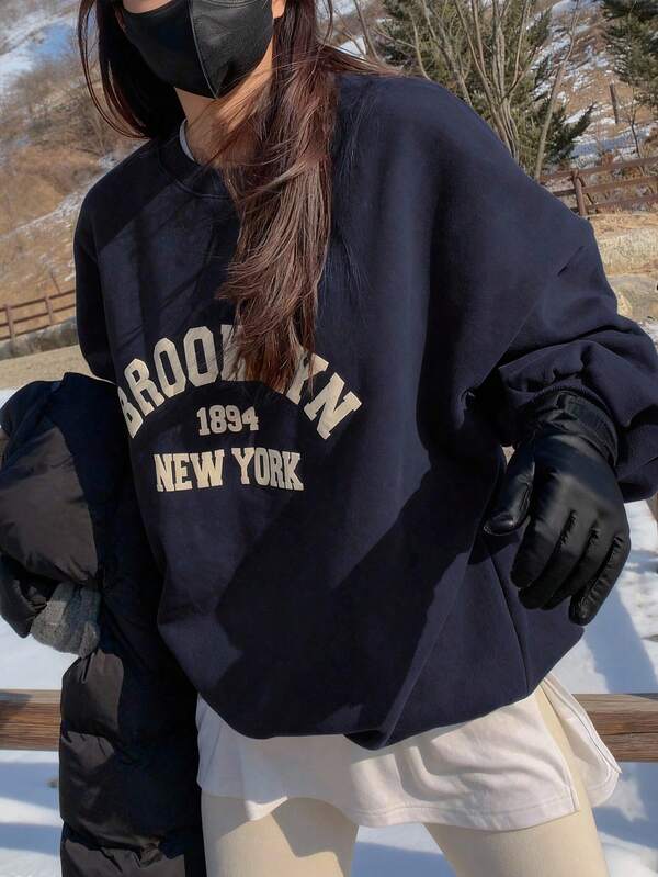 Sudadera oversize con gráfico de letras LOVE JOYY, de manga larga, ropa de otoño