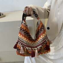 Torebka damska z frędzlami, torba na ramię, modna, geometryczna, pleciona, torba na ramię, torba listonoszka - Wielokolorowe - Zobacz 11