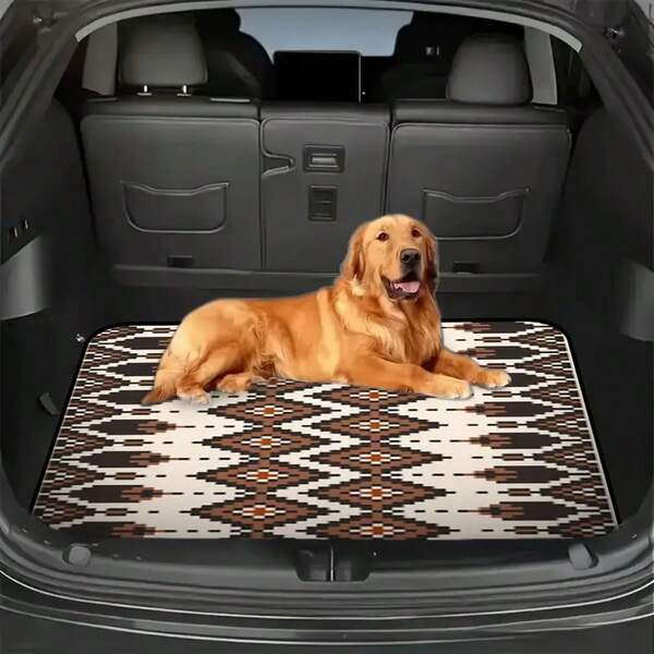 1 Stück Kofferraummatte mit Boho-Stil Muster, aus Polyester - Kofferraumschutz, Kofferraummatte, leicht zu reinigen, modisches und elegantes Design, hält den Kofferraum sauber und ordentlich, passend für die meisten Fahrzeuge, Kofferraummatte | elegantes Kfz-Zubehör | strapazierfähige Kfz-Matte, Kofferraumschutz